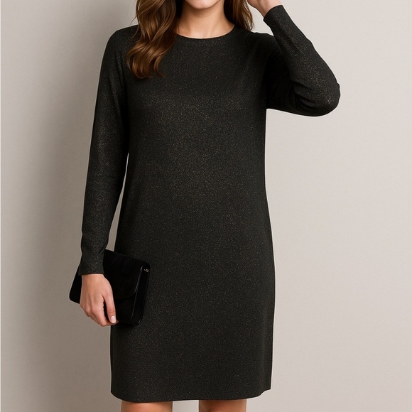 LOFT Dresses & Skirts - The Loft Sweater Dress Black With Gold Metallic Knee Length NWT